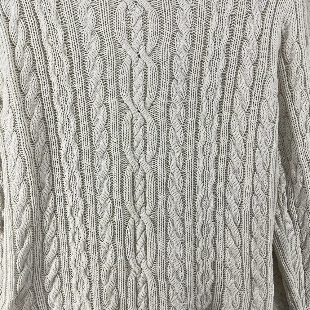 Ralph Lauren Women's Ivory Cable Knit Cotton Zip Sweater Cardigan Large Preppy